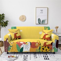 쇼파 커버 천갈이 패드 숲 동물 시리즈 엘라스틱 소파 커버 홈 거실 올 인클루시브 l자형 싱글 더블 시트 멀티 사이즈 229aEA9c8, 4 Seat(235-300cm), 03 33