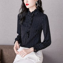 봄가을 패션 셔츠 프린트 블라우스 하이넥 코디 슬림해 보이는 긴팔 블라우스 패션녀