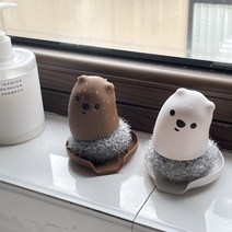 캐릭터 수세미 인스 주방냄비 솔 삐뚤어진 목곰 제염 청소볼 손 아프지않게 씻는 냄비 설거지 대청소 좋은것들, [02] 갈색 비뚤어진 곰 팬 브러시