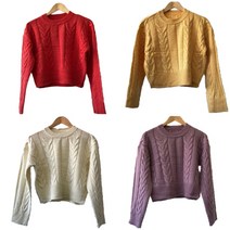 WINU 플레인 꽈배기 트위스트 크롭 여성니트