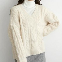 [바보사랑] 여자 V넥 꽈배기 파스텔 웜톤 알파카 티셔츠