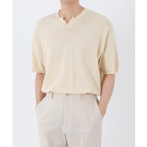 V슬릿 헨리넥 반팔 니트