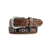 3D Belt3D 남성용 플로럴 LTAB 트라이 비즈 벨트 브라운., Extra Large