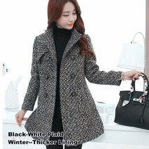 트위드 손담비 자켓 원피스 New Women s Wool Blends Coat Winter Autumn Fashion Elegant Mother Turtleneck Plaid