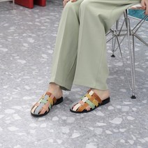 [데일리허니]2472_라운드 격자 짜임 네트 플랫 뮬 블로퍼 슬리퍼 1.5cm