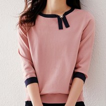 주디앤 여성 봄 여름 배색 스탠다드 7부 니트 티셔츠 리빙공감