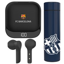 [어드밴스fc] FC바르셀로나 무선 블루투스 5.1 이어폰 + 온도표시 텀블러, 블랙