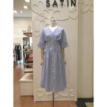 샤틴 브이넥 스트라이프 롱 원피스