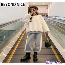 BEYOND NICE 주니어 여아 뽀송뽀송뽀글이티셔츠+트레이닝바지 겨울옷 초등학생옷 상하복세트 JUCAI122706
