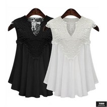 가바바 여성 빅사이즈 블라우스 브이넥 레이스 포인트 플레어 민소매 여름 블라우스 5XL까지 G62092
