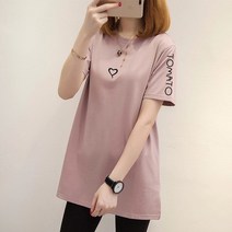 WZC 봄 여름 여성 라운드 반팔티 롱티 옆트임 루즈핏 티셔츠 상의 빅사이즈 M~5XL 4컬러