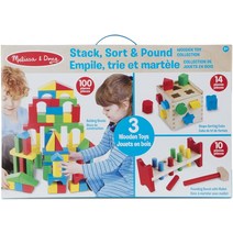 Melissa & Doug Stack Sort & Pound Wooden Toy Collection (Building Blocks Shape Sorter Pou, 한개옵션0