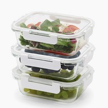 클린 내열유리 반찬통 밀폐용기 3p세트 직사각 600ml, 3개