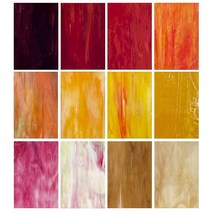 Unicoshape 스테인드 글라스 시트 12장 팩 15.2 x 10.2cm(6 4인치) 대성당 유리 아트 공예용 모자이크 타일 (혼합 투명) 110334, Red+Yellow+Pink - 12pc