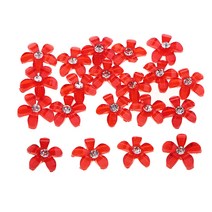 옷 신발에 대 한 모조 다이아몬드 장식으로 20pcs 플랫 다시 꽃 모양 바느질 단추, 수지 Flatback, 레드