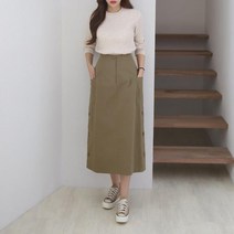 [바보사랑] 여자 핀턱 가을 데일리 포켓 심플 롱 스커트[옷자락]