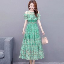 여름 꽃 드레스 여성 빅사이즈 오프 더 파티 쉬폰 프릴 a 라인 캐쥬얼 Vestidos