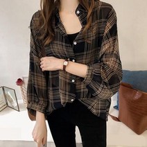 여성 가을 체크남방코디 빈티지 레이온 여자 셔츠, 상세페이지 참조2