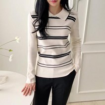 바보사랑 여자 카라넥 스트라이프 배색 니트 티셔츠.옷자락(무료배송)