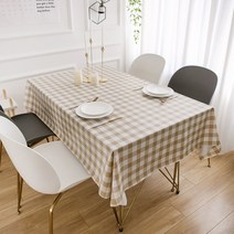 캐프마켓 체크 방수 테이블보 사각 원형 식탁보, 2인용 90 x 135 cm, 카키 브라운