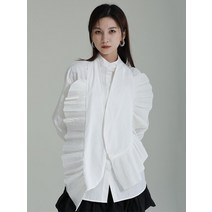 화이트 플리츠 빅 사이즈 블라우스 스탠드 긴 소매 피트 봄 가을 2023
