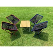 더바이나우 경량 알루미늄 캠핑 의자 테이블 세트, 우드 컬러 L(+6000원), 경량 숏사이즈, 레드 4개
