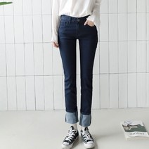 원타임 여성용 루즈한 일자핏 진청 데님팬츠