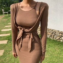 블링앤수 여성 꾸안꾸 볼레로 가디건 셔링 나시 원피스 KZZ266