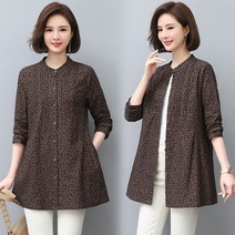 봄옷 잔잔한 플라워 셔츠 넥 버튼 카디건 슬림 패션 작은 코트 미디 가디건