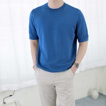 로코비전 남성 시그니처 머슬핏 라운드 아이스 여름 반팔 니트