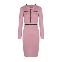 라라콩 배색 펄 H라인 슬림 니트 미니 원피스