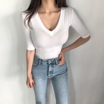 베이직 기본 브이넥 5부 티셔츠