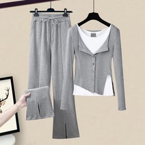 체인지쉬 (change she) 여성쓰리 피스 세트 민소매 나시 +앞트임 상의+와이드 캐주얼 팬츠