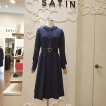 샤틴 벨티드 도트무늬 플리츠 원피스