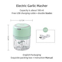 멀티 전기 쵸퍼 고기 마늘 글라인더 으깨기 프레스 야채 칠리 다지기 프레스 usb 기계, 그린 250ml
