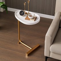 마드레하우스 협탁 티테이블 미니테이블 호텔식 럭셔리 타원형 소파 사이드테이블 70cm높이, 화이트+골드