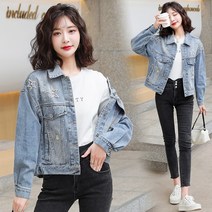 여성 비즈 데님 자켓 카운터 정리 픽업 일선 브랜드 재킷 봄 가 탑: 짧은 비