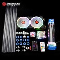 커스텀 수냉 syscooling petg 하드 튜브 pc용 키트 240mm 라디에이터 인텔 cpu 소켓용 rgb 조명 포함 1151 1366 1200 2011, 씨엔, 파란색