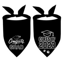 Class of 2023 졸업식 강아지 반다나 2팩 2023년 졸업생 축하 소형 중형 대형 반려동물 휴일 장식용, Black02