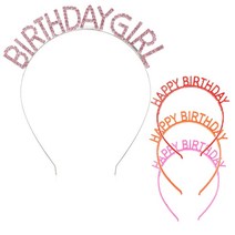 올리브파티 BirthdayGirl 생일파티용품 큐빅 생일머리띠+컬러머리띠3P세트, 핑크