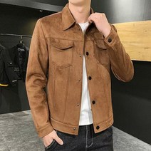 남성 캐주얼 스웨이드 데님 트레커 자켓 블 가죽