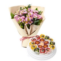 백년초떡케익(중)+데이지다발 꽃배달 어버이날 스승의날