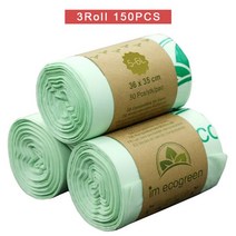 1+2 쓰레기 봉지 일반쓰레기 퇴비화 가능한 쓰레기 봉투 생분해성 주방 음식물 옥수수 전분 150 개, 01 라이트 그린_01 36x35cm_02 150pcs