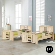 키즈돔 1+1 하모니 원목 싱글침대-네추럴 / 양면매트 포함 / 2인용침대, 없음