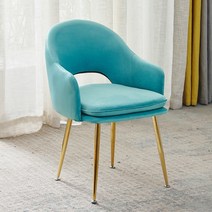 북유럽 예쁜 식탁 화장대 카페 벨벳 인테리어 의자, 레이크 블루-황금 다리