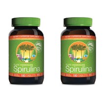 NUTREX HAWAII Pure Hawaiian Spirulina 1000mg 에뉴티아아리엑스 허와이투 스피룰리나 퍼시피카 3000mg 타블렛 180 ct 1팩, 2팩