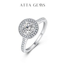 ATTAGEMS-18K 골드 도금 라운드 컷 D 컬러 VVS1 1.0CT 모이사나이트 반지 여성을 위한 럭셔리 925 스털링 실버 결혼 선물