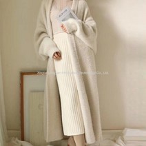 신라통상 가을 겨울 여자 캐주얼 루즈핏 단색 밍크털 롱 카디건