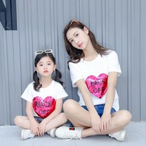 니유컴퍼니 스팽글이 반짝 여아 반팔 면 티셔츠 페밀리룩 아동반팔티와 커플 바캉스룩 유아동 여름옷