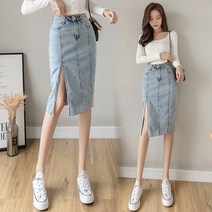 데님스커트 여성 봄 여름 2023 년 하프기장 작은 키 트임 힙랩 4992783267
